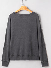 Waffle Knit Patchwork Long Sleeve Loose Sweatshirt