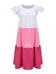Full Size Color Block Tiered Ruffle Summer Dress Plus Size