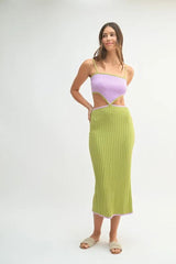 MABLE Ribbed Knit Color Block Cutout Midi Dress