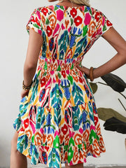 Abstract Print V Neck Dolman Sleeve Mini Dress
