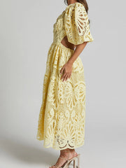 Cutout Back Lace Crochet V-Neck Dress