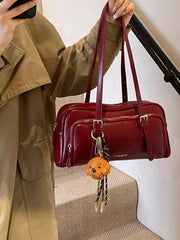 Vintage Style Leather Shoulder Bag with Charm