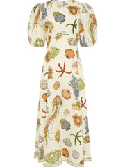 Printed Round Neck Puff Sleeve Dress