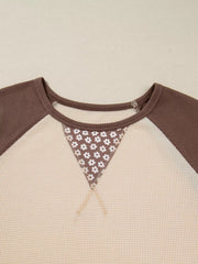 Floral Print Patchwork Color Block Long Sleeve Top