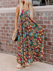 Floral Print Thin Straps High Waist Maxi Dress