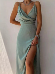Ruched Slit Spaghetti Strap Dress