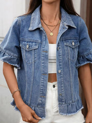 Raw Hem Button Up Denim Jacket