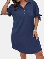 Button Detail Shift Dress with Tie Sleeves