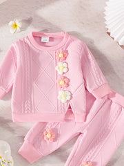 Children's Flower Textured Top and Pants Set