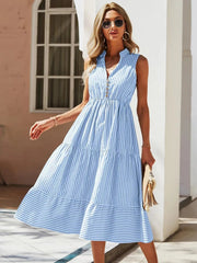Striped Sleeveless Tiered Midi Dress