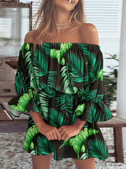 Full Size Floral Off-Shoulder Flounce Sleeve Mini Dress Plus Size