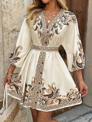Printed Balloon Sleeve Mini Dress