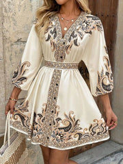 Printed Balloon Sleeve Mini Dress