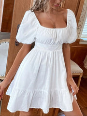 Square Neck Puff Sleeve Mini Dress