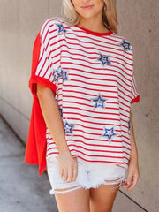 Striped Star Sequin Patriotic T-Shirt