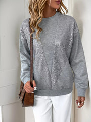Sequin Round Neck Dropped Shoulder Sweatshirt