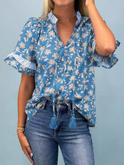 Floral Print Ruffle Sleeve Blouse