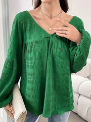 Plus Size Texture V-Neck Long Sleeve Top
