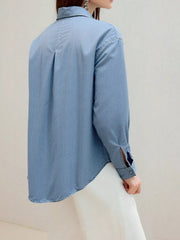 Full Size Button-Up Long Sleeve Denim Shirt Plus Size
