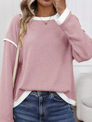 Contrast Color Trim Knit Drop Shoulder Loose Top