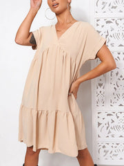 V-Neck Babydoll Tiered Mini Dress