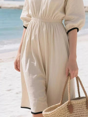 Full Size Contrast Trim V-Neck 3/4 Sleeve Dress Plus Size
