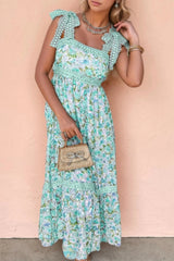 Lace Detail Square Neck Floral Dress