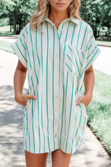 St Patricks Striped Wide Short Sleeve Shift Mini Shirt Dress