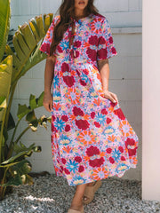 Floral Print Tie Front Midi Dress