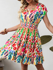 Abstract Print V Neck Dolman Sleeve Mini Dress