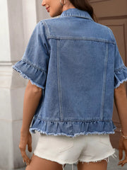 Raw Hem Button Up Denim Jacket