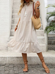 Tie Neck Sleeveless Ruffled Hem Dress