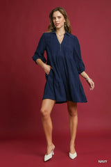 Umgee Tiered Corduroy Mini Dress with Balloon Sleeves