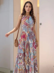 Printed Halter Neck Maxi Dress