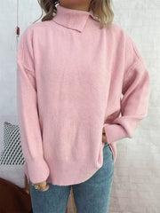 Slit Turtleneck Long Sleeve Sweater
