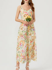 Floral Lace Sleeveless V-Neck Midi Dress
