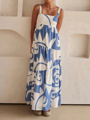 Printed Tiered Square Neck Maxi Dress