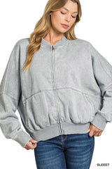 Zenana Acid Washed Fleece Jacket