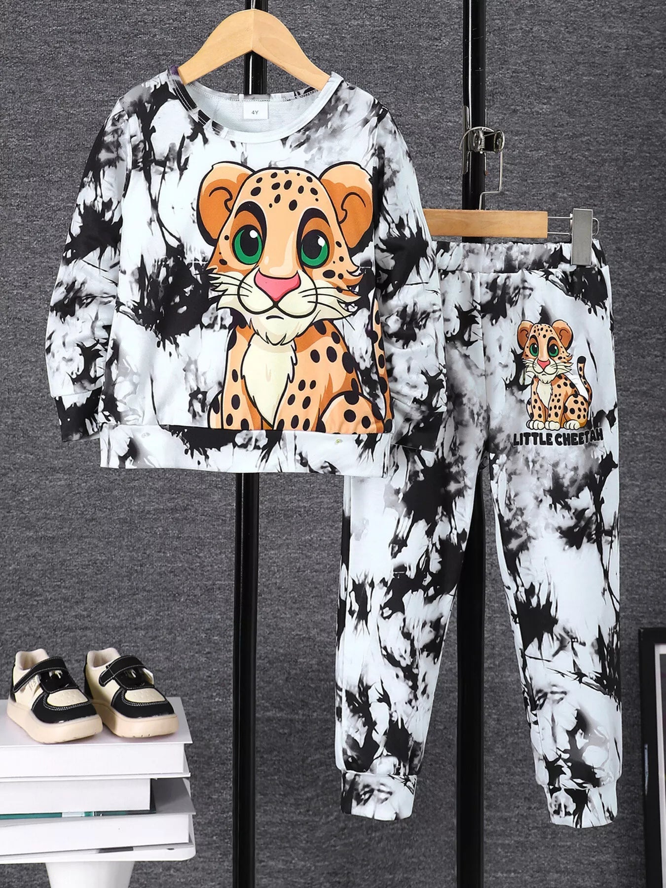 Children's Cheetah Tie-Dye Top and Pants Set