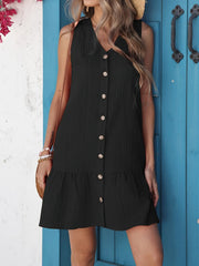 Plus Size Sleeveless Button-Front V-Neck Casual Mini Dress