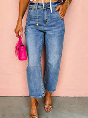 Seam Detail Loose Fit Cropped Jeans