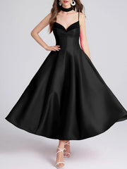 Sweetheart Spaghetti Strap Midi Dress with Collar