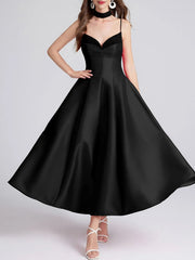Sweetheart Spaghetti Strap Midi Dress with Collar