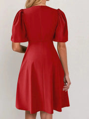 Round Neck Puff Sleeve A-Line Dress