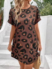 Leopard Short Sleeve Dress with Pockets