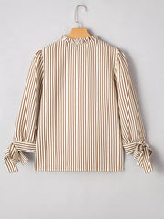 Striped Ruffled Neck Blouse with Tie Sleeves