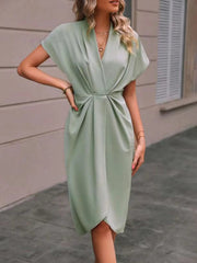 Ruched Surplice Short Sleeve Dress