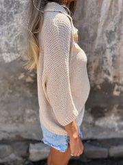 Full Size Johnny Collar Loose Knit Sweater Plus Size