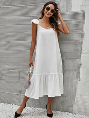 Full Size Ruffled Hem Midi Dress with Cap Sleeves Plus Size
