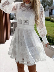 Lace Lantern Sleeve Mini Dress